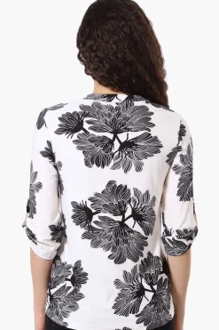 Beechers Brook Floral Half Zip Roll Up Sleeve Shirt - White
