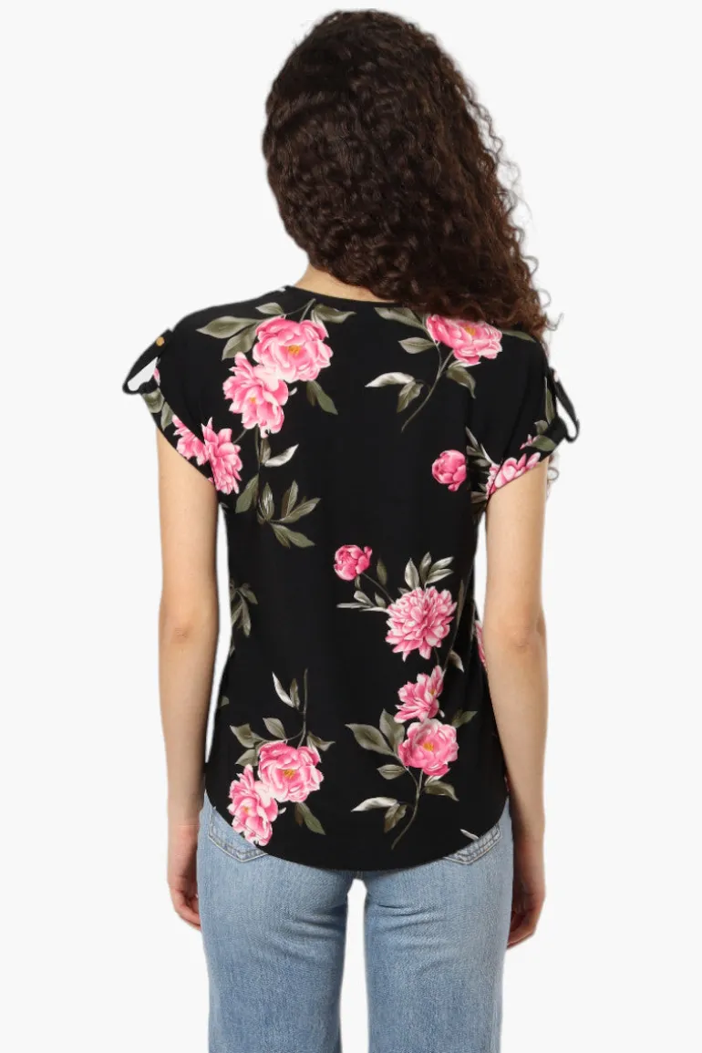 Beechers Brook Floral Half Zip Tee - Black