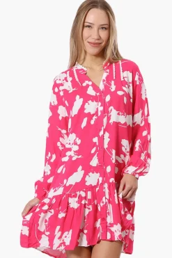 Beechers Brook Floral Longe Sleeve Button Up Day Dress - Pink