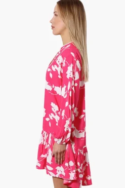Beechers Brook Floral Longe Sleeve Button Up Day Dress - Pink