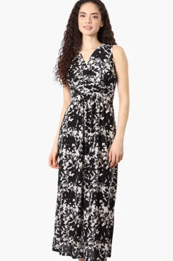 Beechers Brook Floral Padded Crossover Maxi Dress - Beige