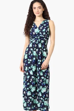 Beechers Brook Floral Padded Crossover Maxi Dress - Navy