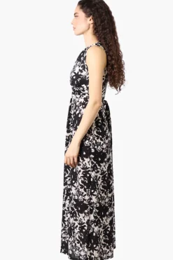 Beechers Brook Floral Padded Crossover Maxi Dress - Beige