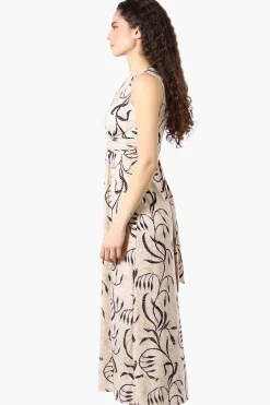 Beechers Brook Floral Padded Crossover Maxi Dress - Beige