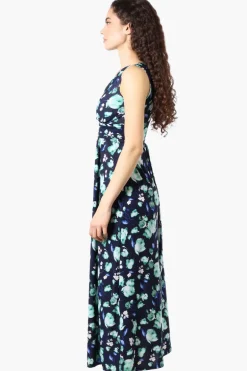Beechers Brook Floral Padded Crossover Maxi Dress - Navy