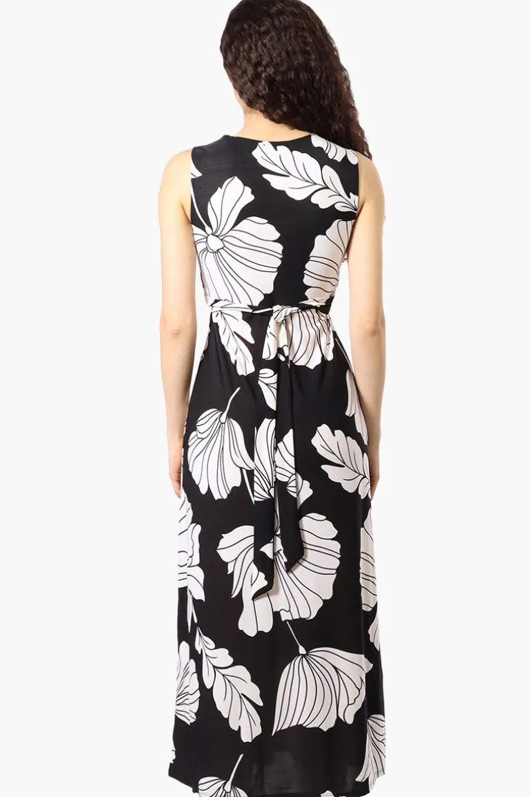 Beechers Brook Floral Padded Crossover Maxi Dress - Black