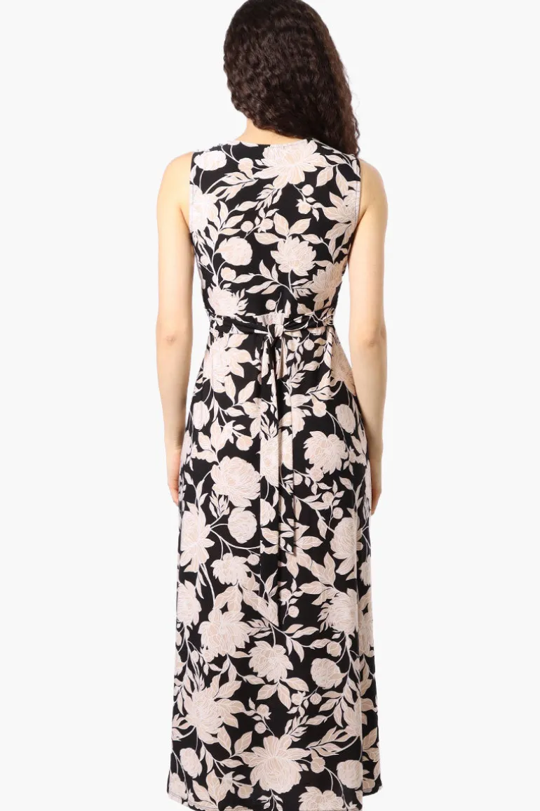 Beechers Brook Floral Padded Crossover Maxi Dress - Black
