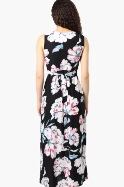 Beechers Brook Floral Padded Crossover Maxi Dress - Black