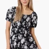 Beechers Brook Floral Puff Sleeve Smocked Day Dress - Black