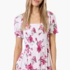 Beechers Brook Floral Puff Sleeve Smocked Day Dress - White