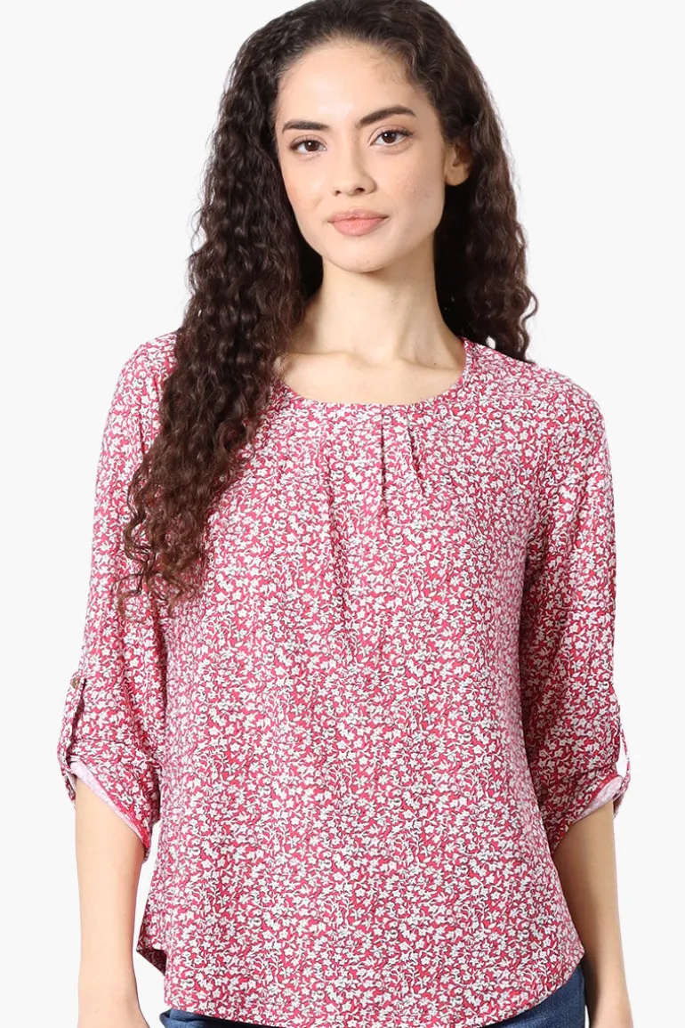 Beechers Brook Floral Roll Up Sleeve Blouse - Pink