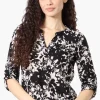 Beechers Brook Floral Roll Up Sleeve Henley Shirt - Cream