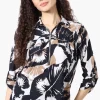 Beechers Brook Floral Roll Up Sleeve Half Zip Blouse - White