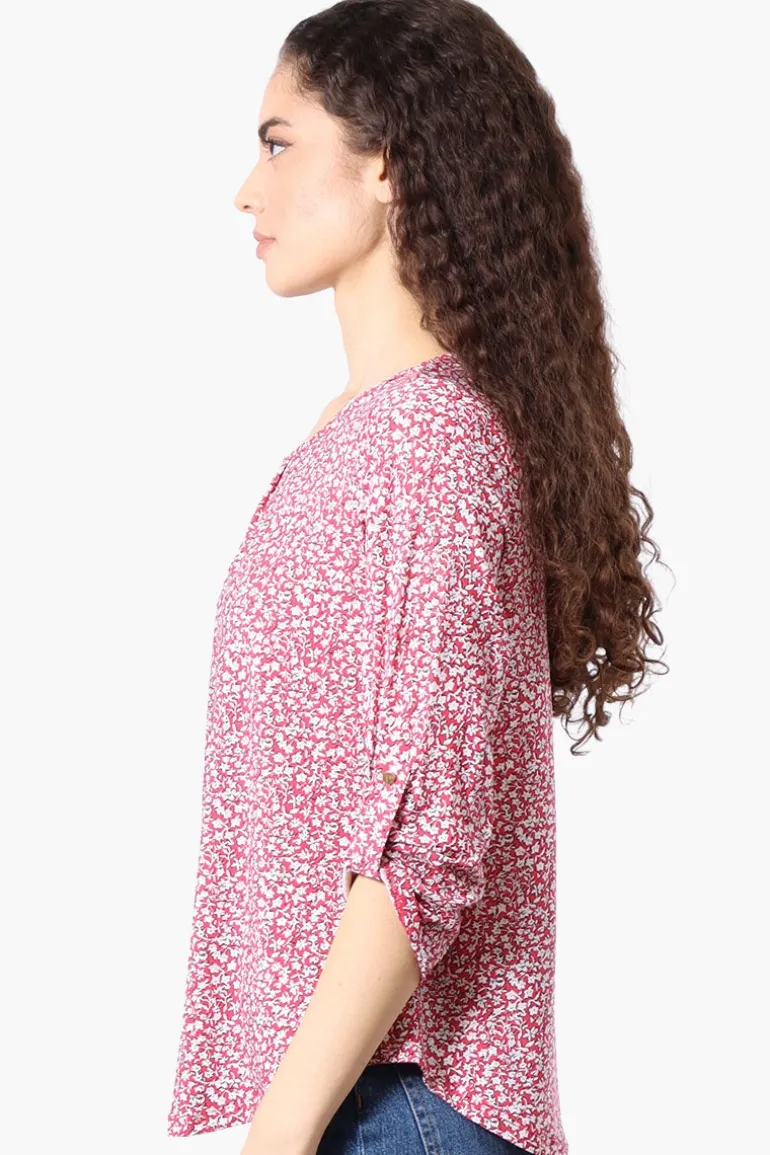 Beechers Brook Floral Roll Up Sleeve Blouse - Pink