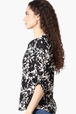 Beechers Brook Floral Roll Up Sleeve Henley Shirt - Cream