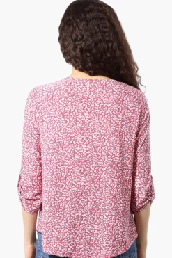 Beechers Brook Floral Roll Up Sleeve Blouse - Pink