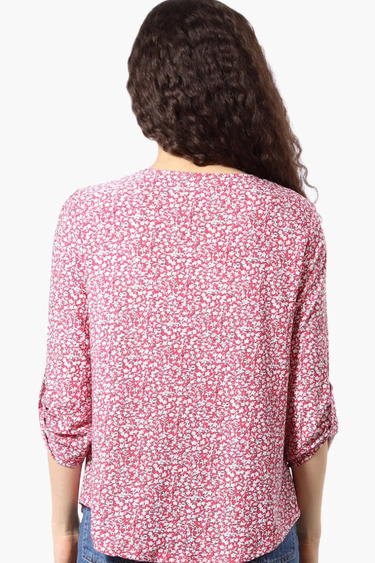Beechers Brook Floral Roll Up Sleeve Blouse - Pink