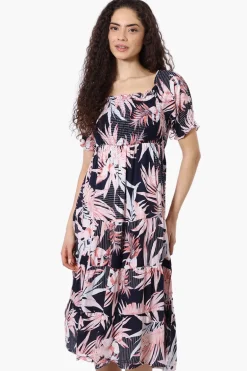 Beechers Brook Floral Smocked Square Neck Maxi Dress - Navy