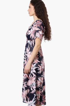 Beechers Brook Floral Smocked Square Neck Maxi Dress - Navy
