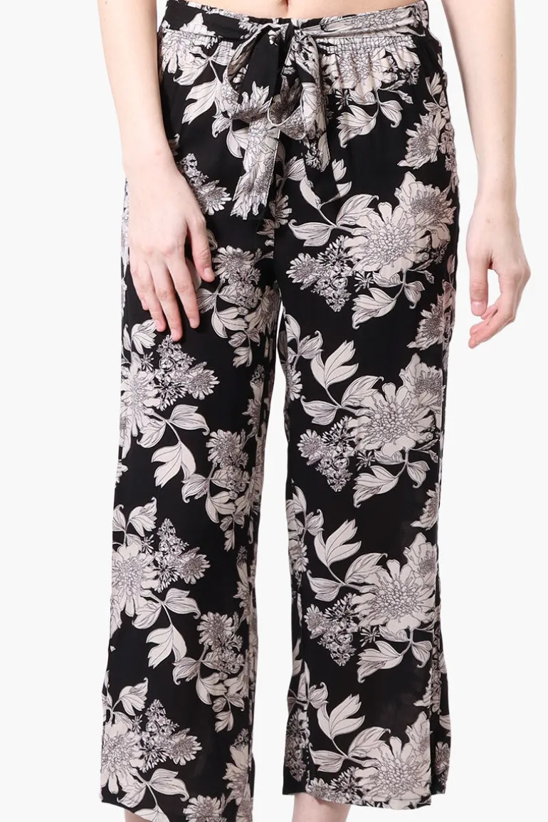 Beechers Brook Floral Tie Waist Cropped Pants - Black