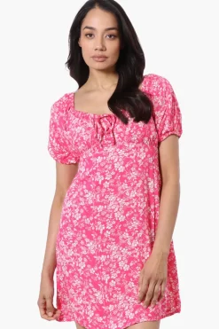 Beechers Brook Floral U Neck Short Sleeve Day Dress - Pink