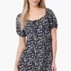 Beechers Brook Floral U Neck Short Sleeve Day Dress - Black