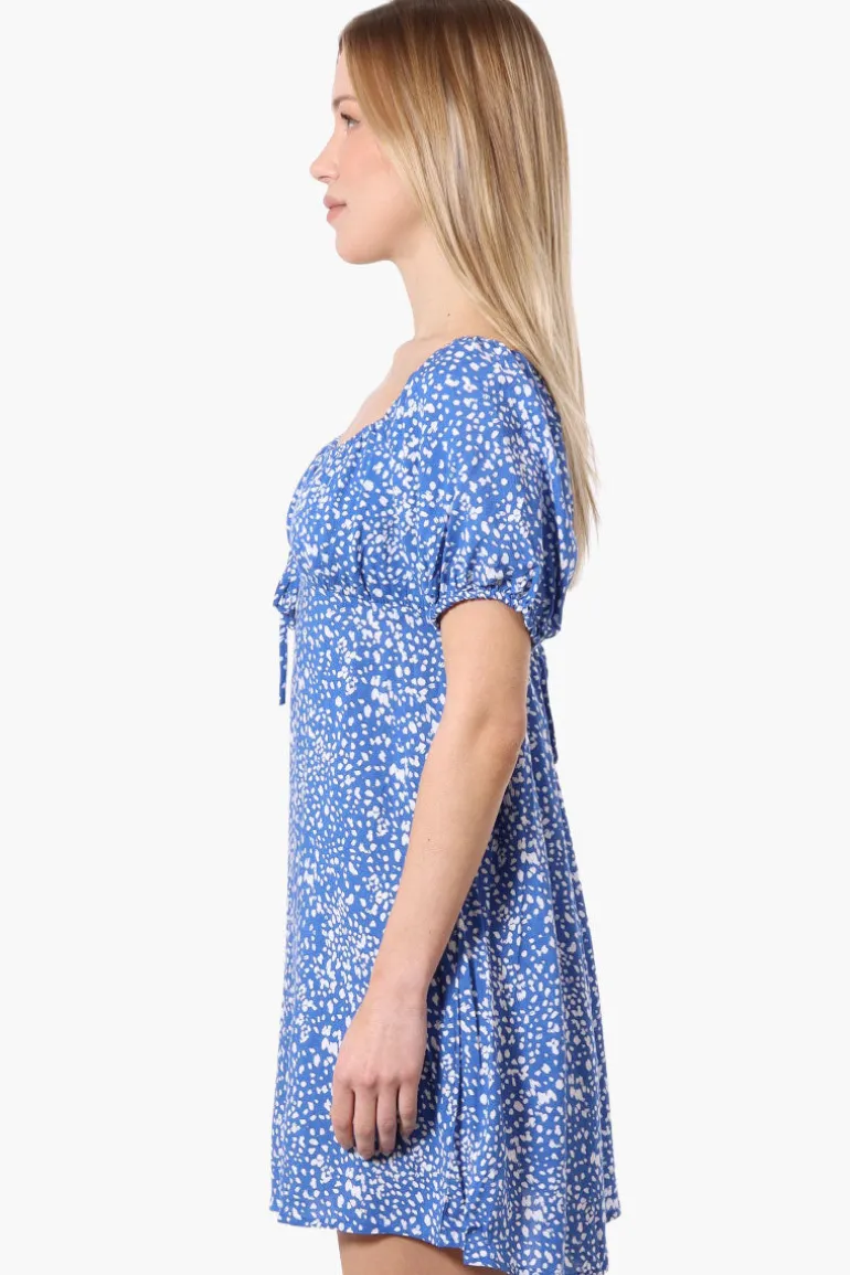 Beechers Brook Floral U Neck Short Sleeve Day Dress - Blue