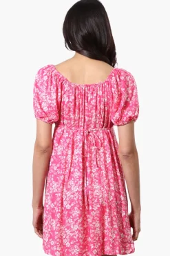 Beechers Brook Floral U Neck Short Sleeve Day Dress - Pink
