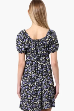 Beechers Brook Floral U Neck Short Sleeve Day Dress - Black