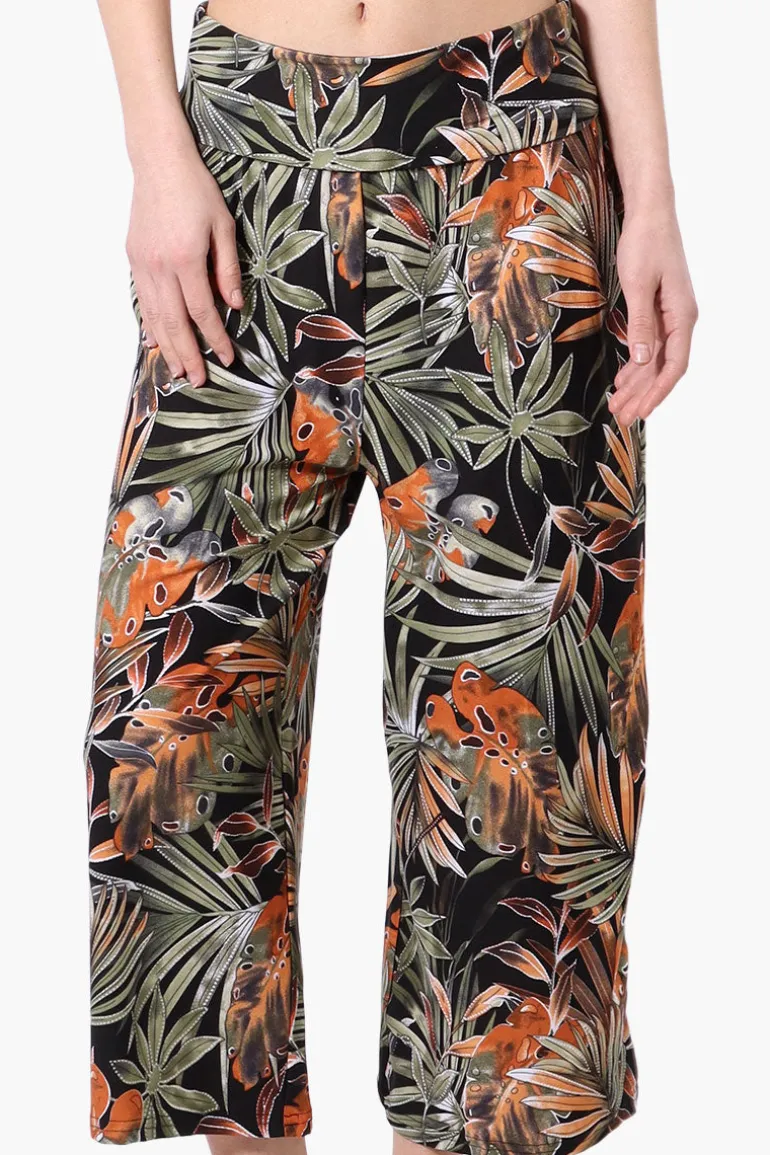 Beechers Brook Leaf Pattern Fold Over Cropped Pants - Black