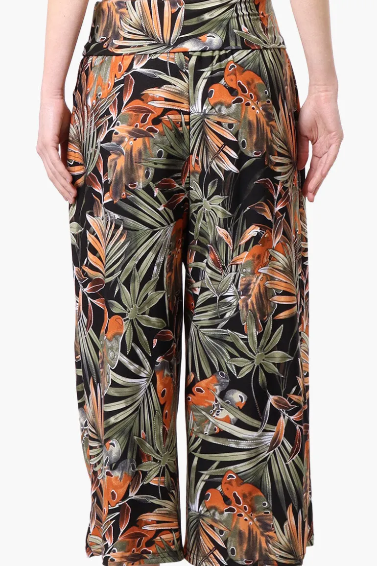 Beechers Brook Leaf Pattern Fold Over Cropped Pants - Black