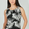 Beechers Brook Leaf Print Cinched Collar Tank Top - Black