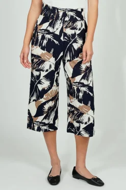 Beechers Brook Leaf Print Fold Over Cropped Pants - Navy