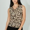 Beechers Brook Leopard Print Cowl Neck Tank Top - Beige