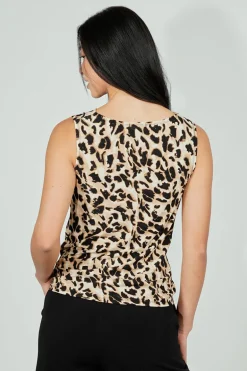 Beechers Brook Leopard Print Cowl Neck Tank Top - Beige