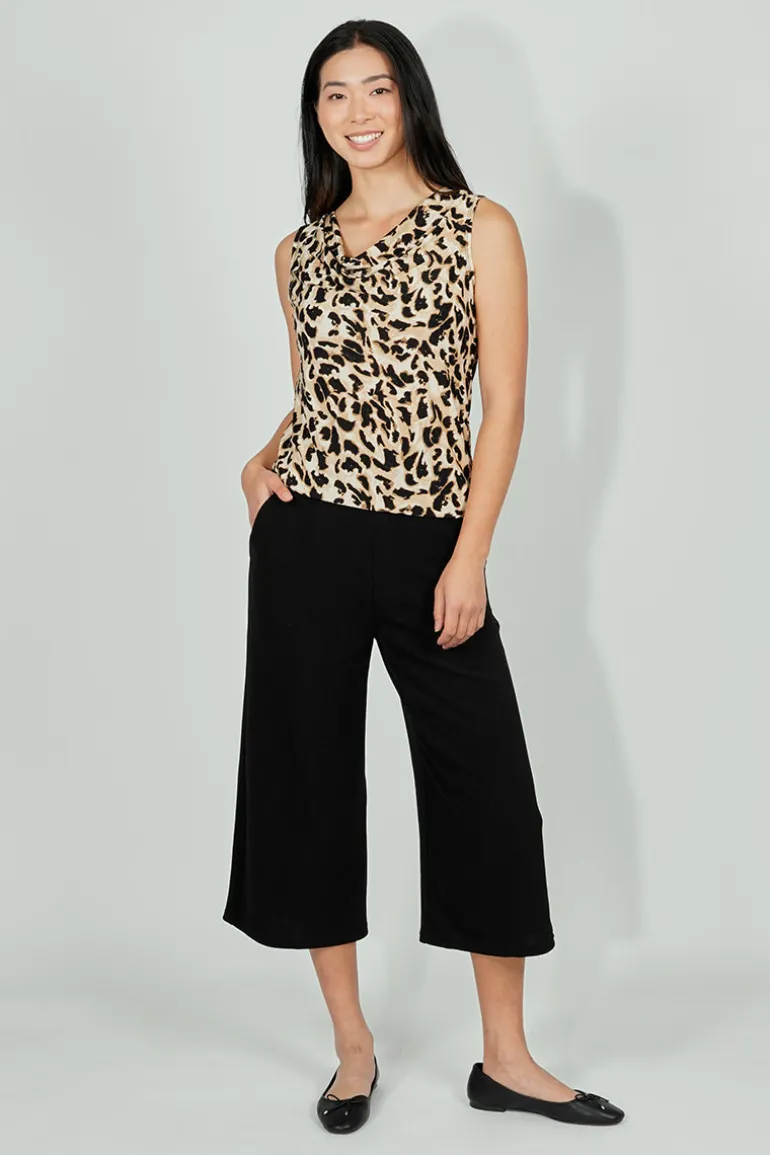 Beechers Brook Leopard Print Cowl Neck Tank Top - Beige