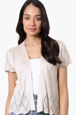 Beechers Brook Open Cap Sleeve Shrug Cardigan - Beige