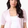 Beechers Brook Open Crochet Shrug Cardigan - Blush