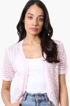 Beechers Brook Open Crochet Shrug Cardigan - Blush