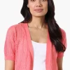 Beechers Brook Open Crochet Shrug Cardigan - Pink