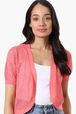 Beechers Brook Open Crochet Shrug Cardigan - Pink