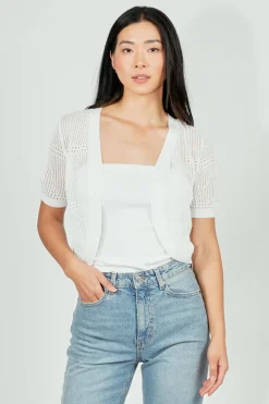 Beechers Brook Open Crochet Shrug Cardigan - White