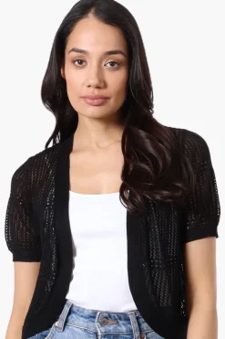 Beechers Brook Open Crochet Shrug Cardigan - Black