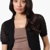 Beechers Brook Open Crochet Shrug Cardigan - Black