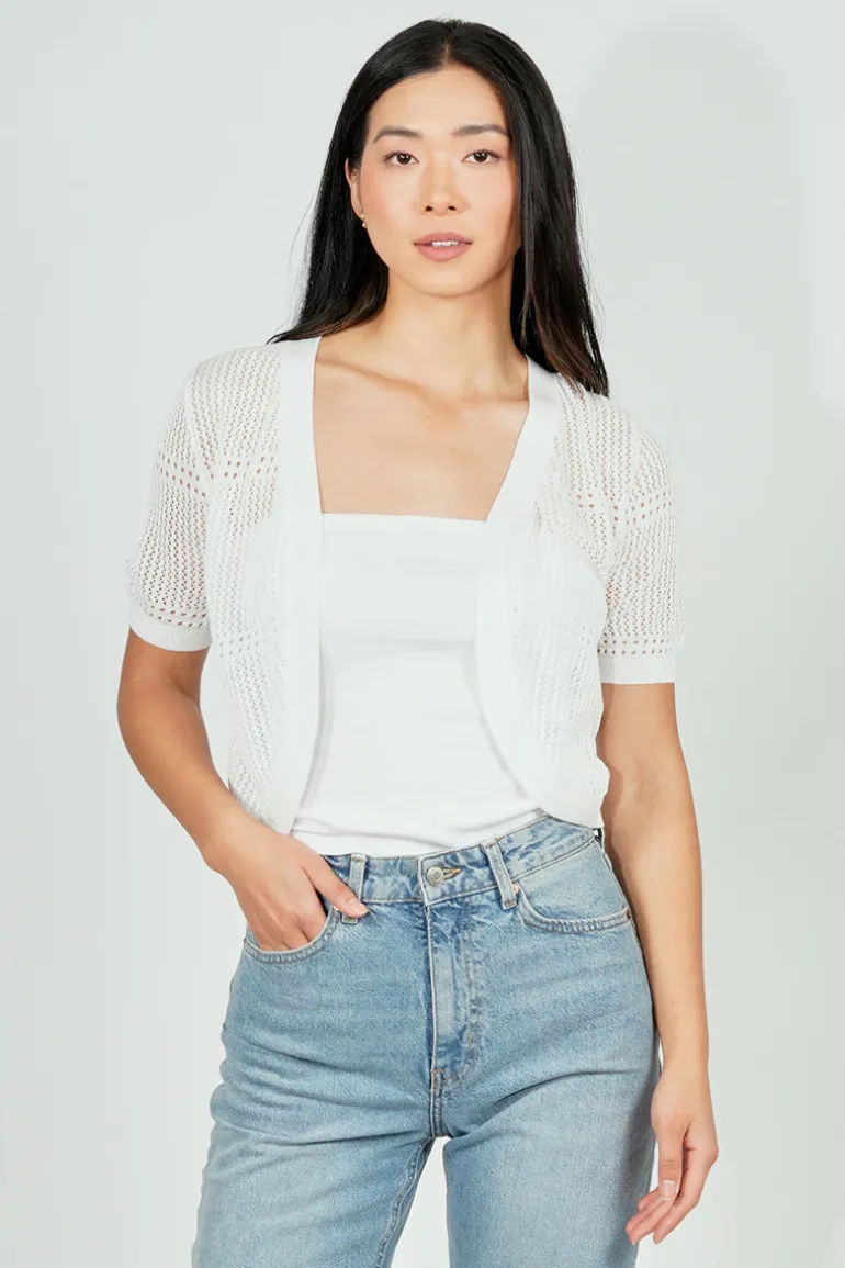 Beechers Brook Open Crochet Shrug Cardigan - White