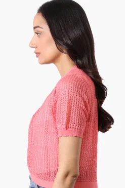 Beechers Brook Open Crochet Shrug Cardigan - Pink