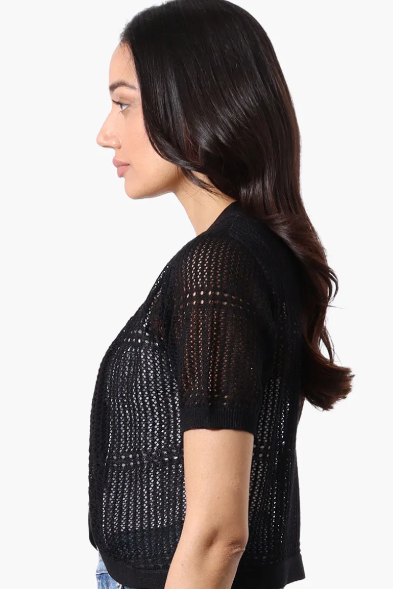 Beechers Brook Open Crochet Shrug Cardigan - Black