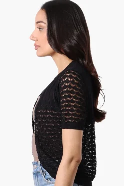 Beechers Brook Open Crochet Shrug Cardigan - Black