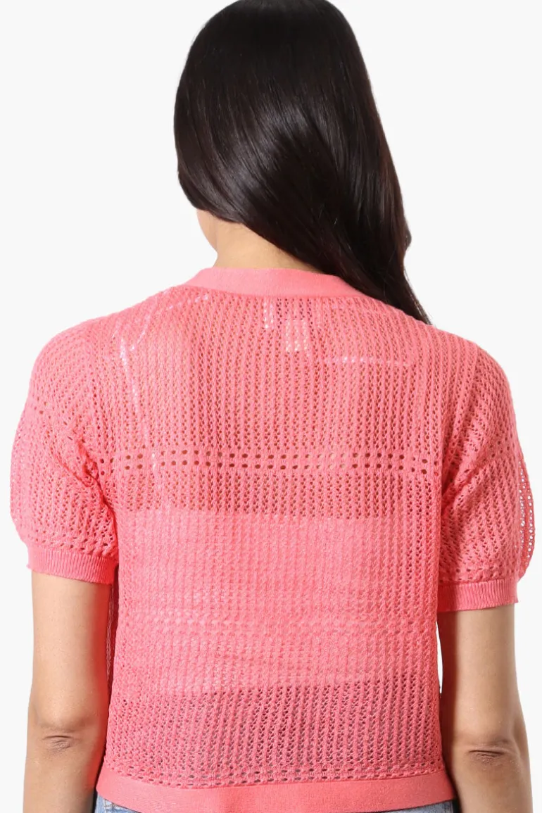 Beechers Brook Open Crochet Shrug Cardigan - Pink