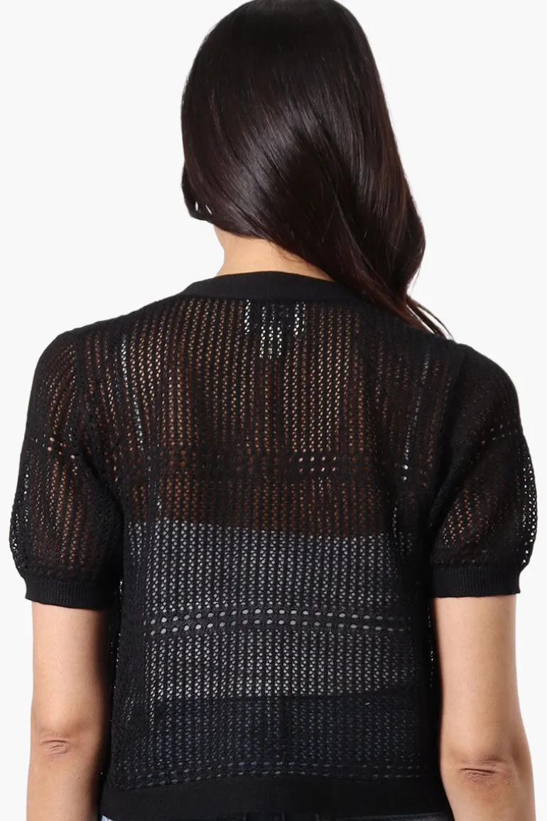Beechers Brook Open Crochet Shrug Cardigan - Black
